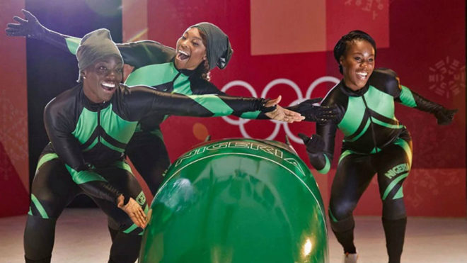 El equipo femenino de bobsleigh de Nigeria.