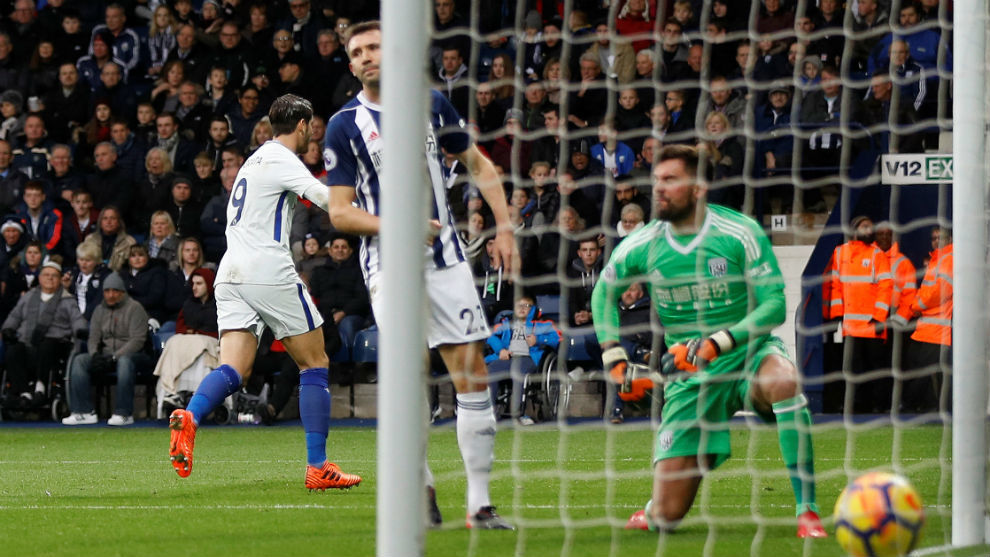 Morata celebra el gol con el que puso el 0-1 para el Chelsea.