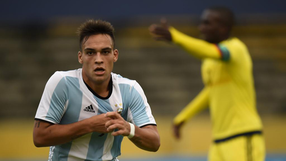 Lautaro Martínez celebra un gol en el Sudamericano sub 20