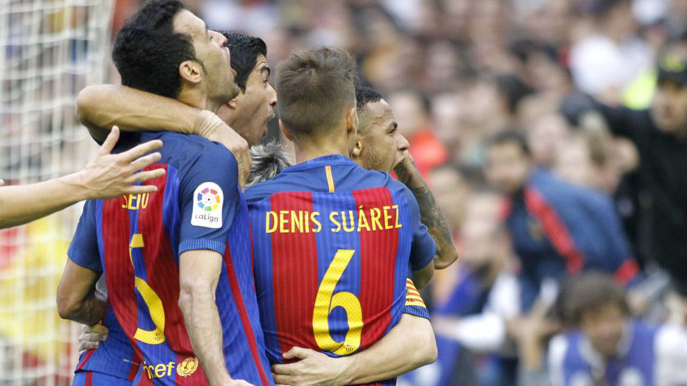 Celebracin de los jugadores del Barcelona la pasada temporada.