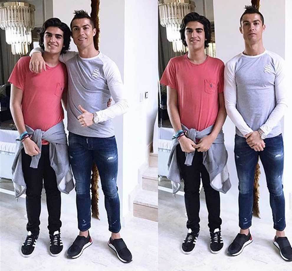 Cristiano Ronaldo posando junto a su sobrino Rodrigo Pereira