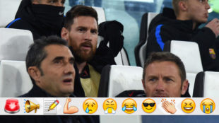 Valverde y Messi, en el banquillo del Juventus Stadium