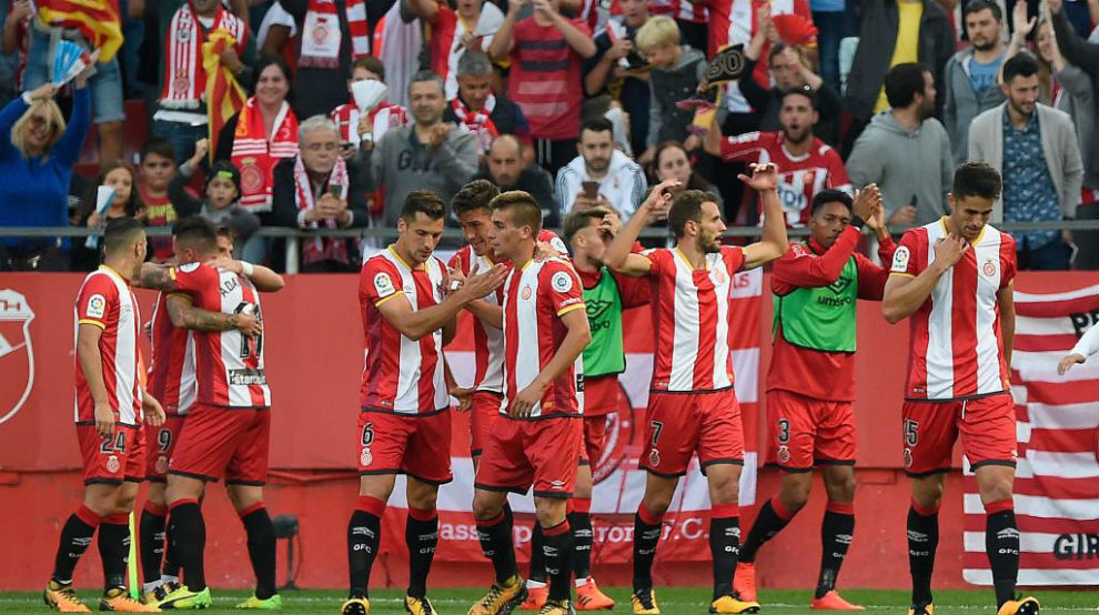 Los jugadores del Girona celebrando un gol esta temporada.