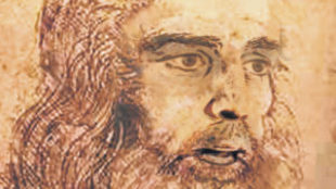 Alonso, caracterizado de Leonardo Da Vinci en el famoso Autorretrato.