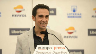 Alberto Contador, este martes en el Hotel Intercontinental de Madrid.