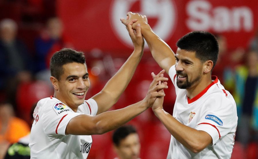 Ben Yedder y Nolito celebrando uno de los goles del Sevilla