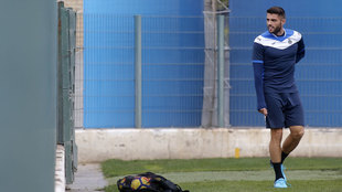David Lpez, en el entrenamiento del Espanyol
