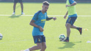 Samu Castillejo, en un entrenamiento del Villarreal.