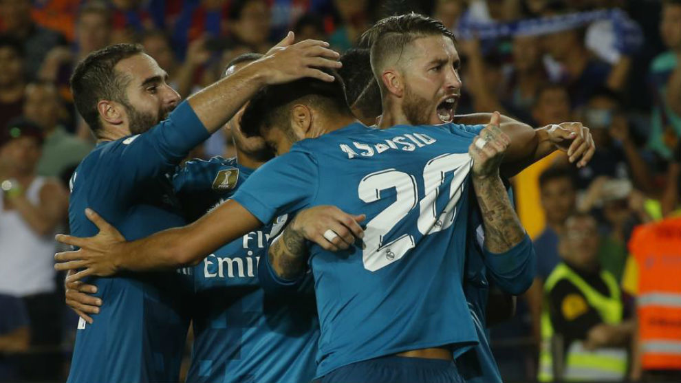 Asensio celebra su gol ante el Bara en la Supercopa de Espaa