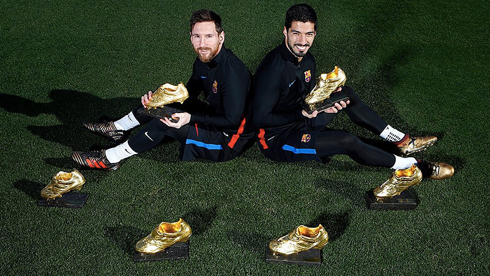 Messi y Surez posan con las seis Botas de Oro