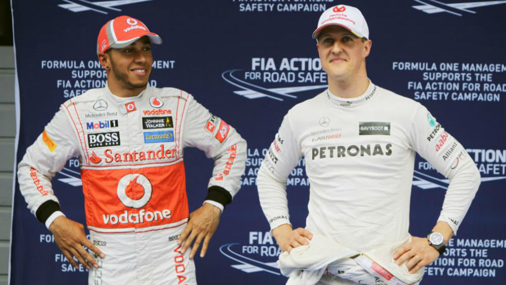 Hamilton y Schumacher, en el GP de China de 2012
