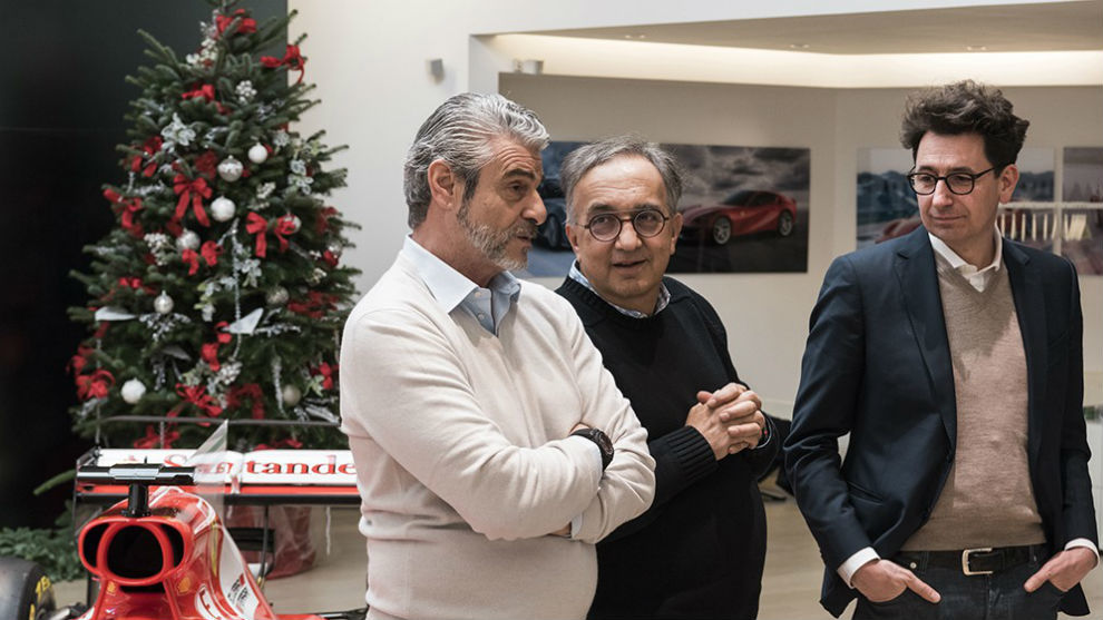 Arrivabene, Marrchionne y Binotto, en la comida de Navidad de Ferrari