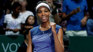 Venus Williams celebrando la victoria en un partido