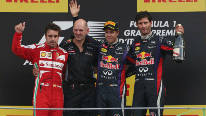 Alonso, Newey, Vettel y Webber, en 2013.