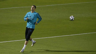 Cristiano Ronaldo, durante un entrenamiento de esta temporada.