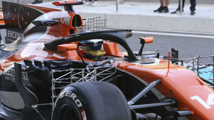 Fernando Alonso prueba el halo en el mcLaren MCL32 en los test de...
