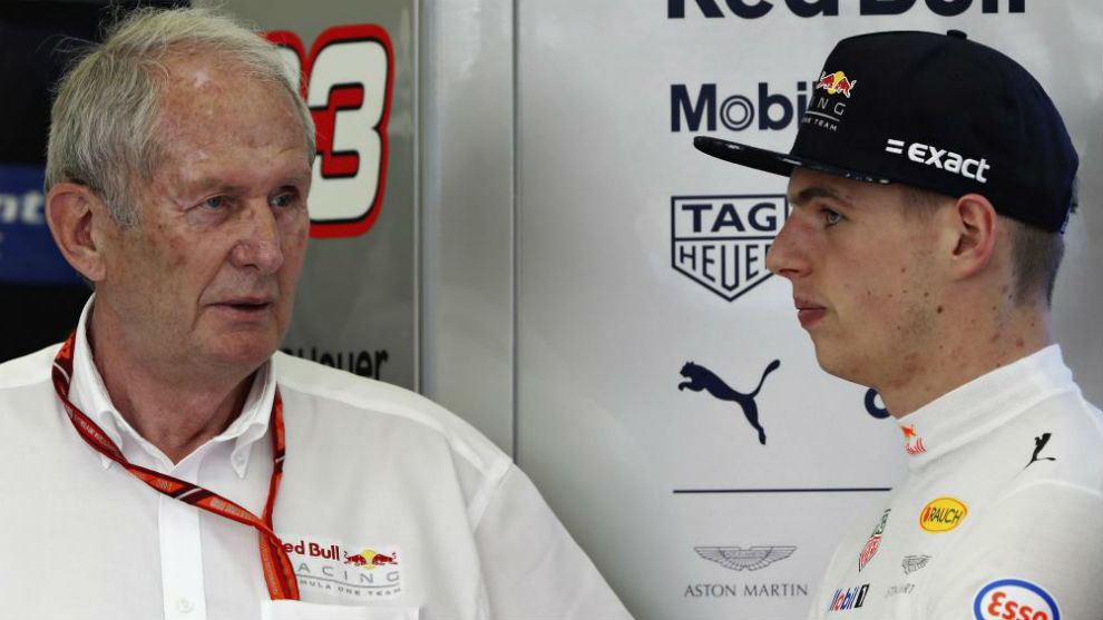 Helmut Marko y Max Verstappen, en un GP de esta temporada.