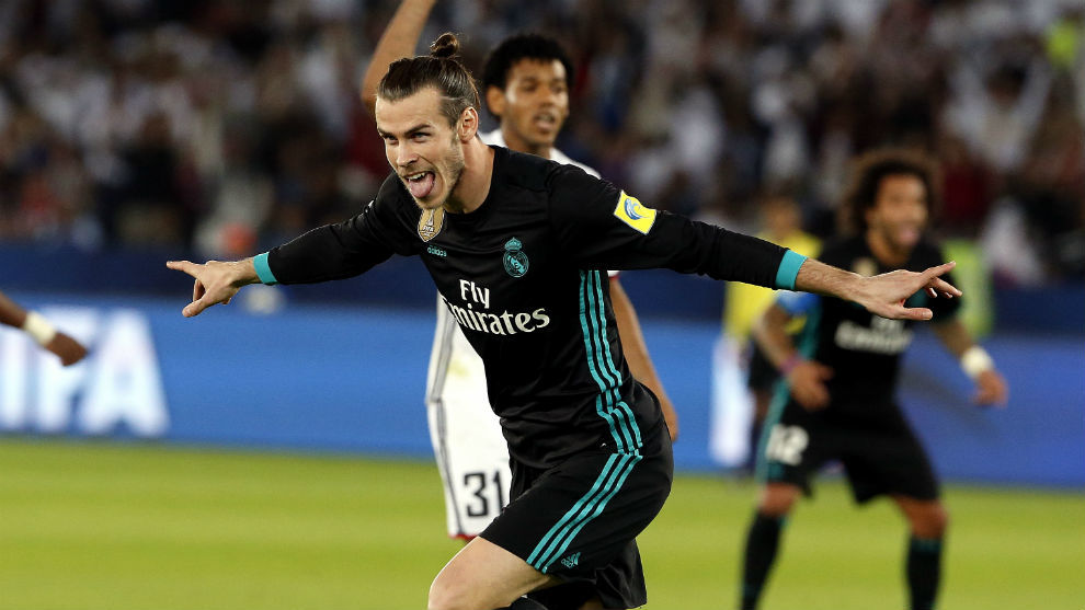Bale celebra el gol que marc al Al Jazira en el Mundial de clubes.