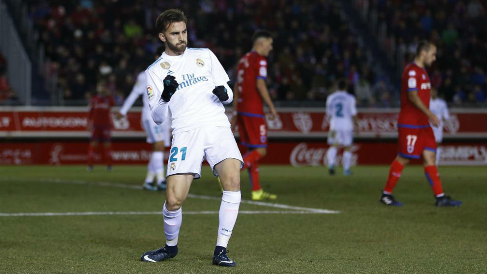 Borja Mayoral celebrando ayer el tercero gol ante el Numancia.