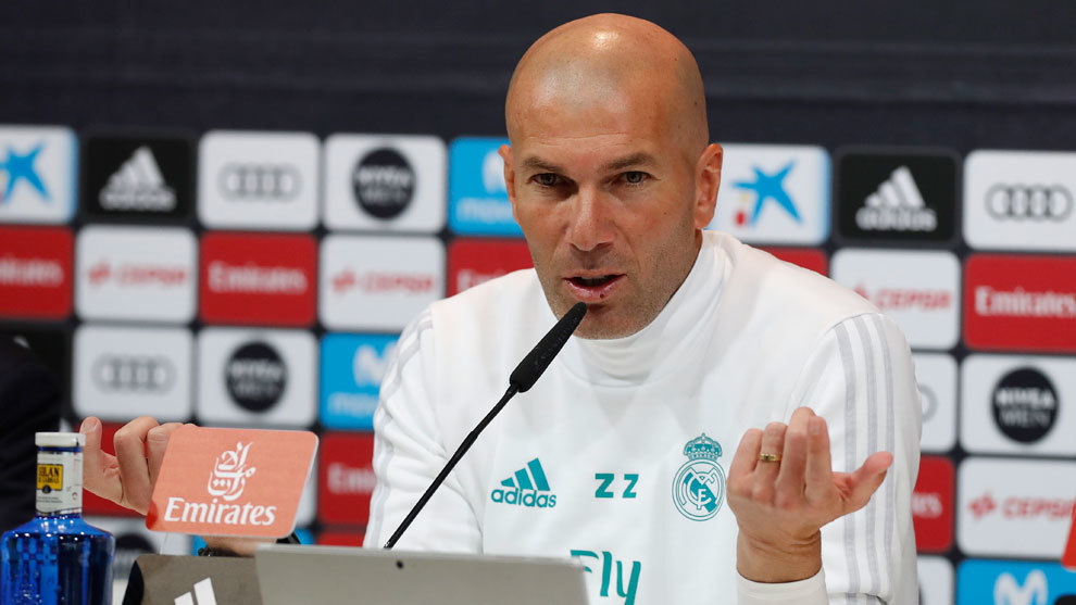 Zidane, este viernes en la sala de prensa de Valdebebas