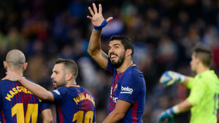 Luis Surez celebra su gol contra el Levante