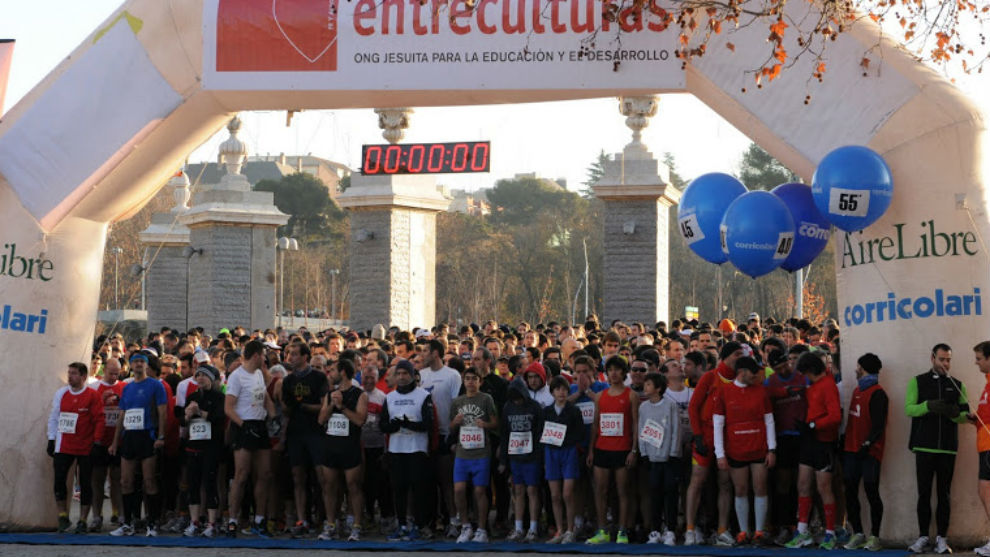 Los participantes, en la lnea de salida de la carrera en Madrid.
