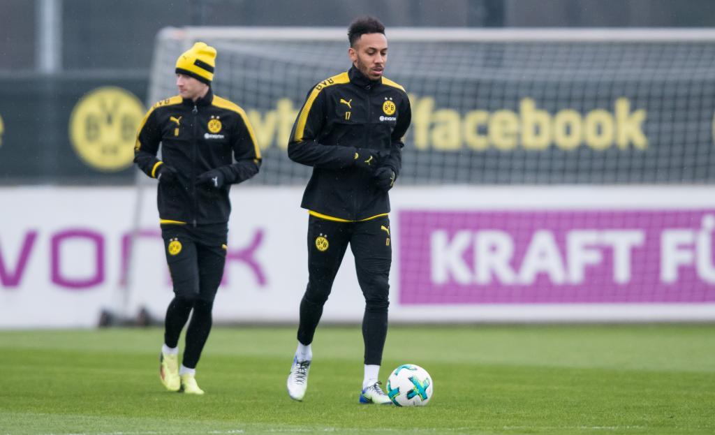 Aubameyang durante el entrenamiento del Borussia Dortmund