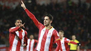 Juanpe celebrando un gol con el Girona FC