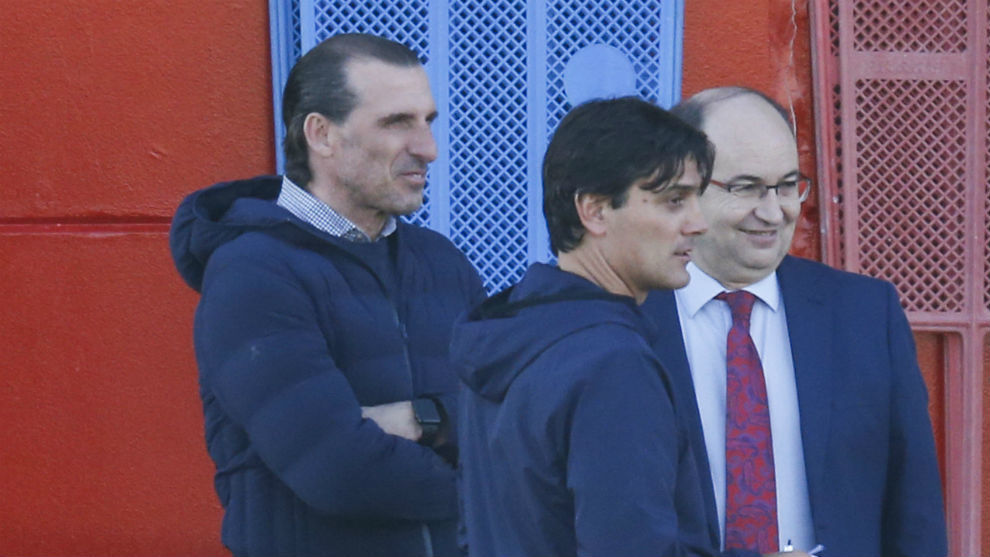 Arias, Montella y Castro, en un entrenamiento en la Ciudad Deportiva.