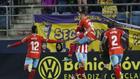 Los jugadores del Lugo celebran el gol de Cristian Herrera.