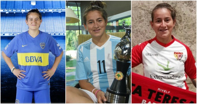 Yamila Rodrguez con las camisetas de Boca Juniors, Argentina y Santa...