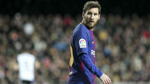 Messi en el partido ante el Valencia