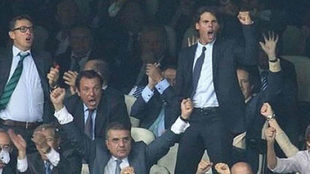 Rafa Nadal celebra un gol del Real Madrid contra el Manchester City en...