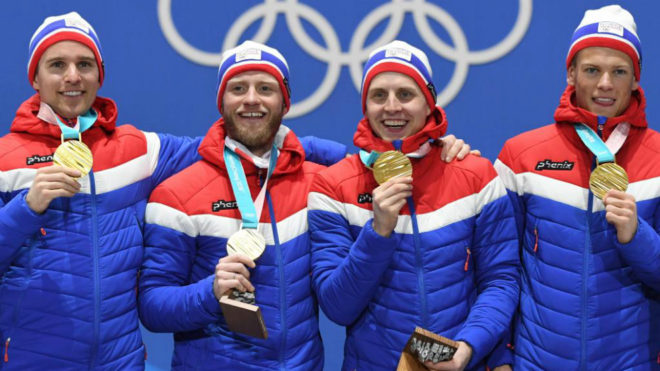 El cuarteto noruego con sus medallas.