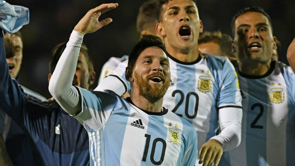 Messi celebra la clasificacin argentina para el Mundial.