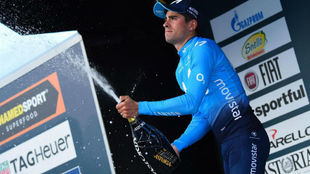 Landa celebrando el triunfo de etapa en la Tirreno-Adritico.