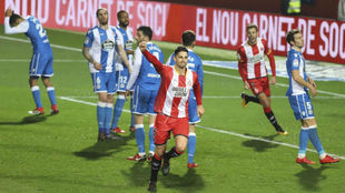 El Girona celebra el segundo gol ante el Dpor