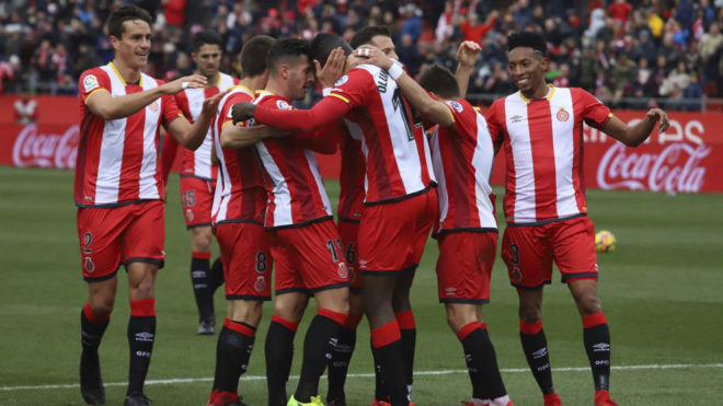 Los jugadores del Girona celebran un gol en uno de sus ltimos...