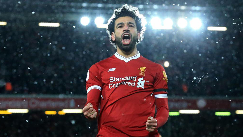 Salah celebra uno de sus goles al Watford