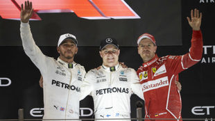 Hamilton, Bottas y Vettel.