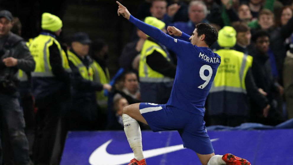 lvaro Morata celebra un gol contra el Manchester United.