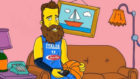 Luigi Datome sentado en el mtico sof de Los Simpsons