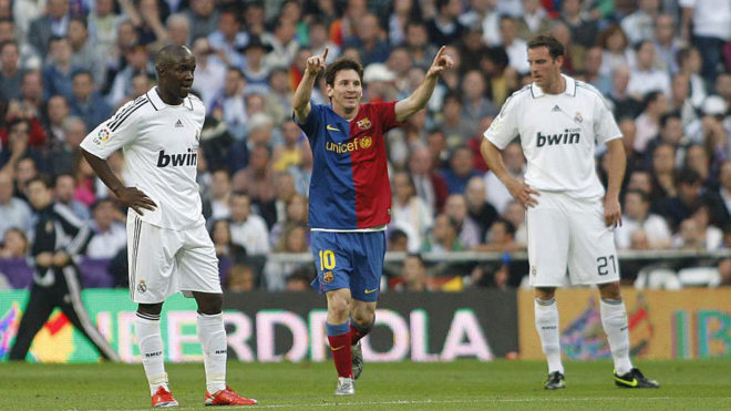 Messi celebra un gol en el Santiago Bernabu en el Clsico del 2-6.