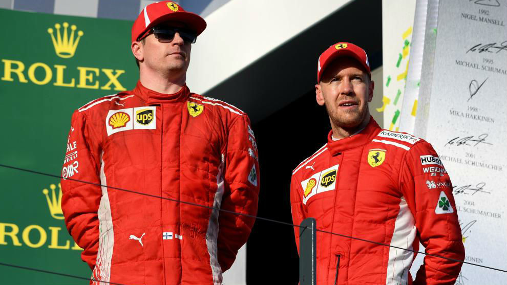 Kimi Raikkonen y Sebastian Vettel, en el podio del GP de Australia.