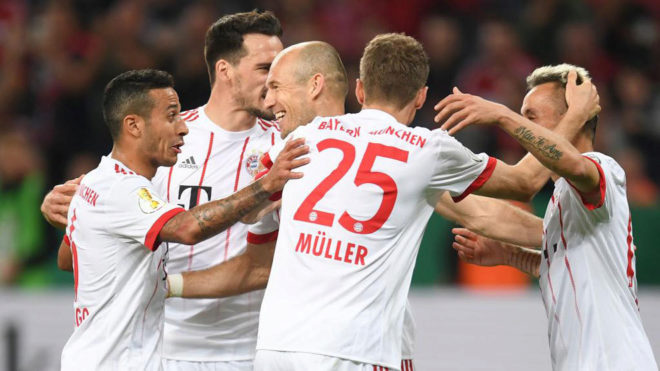 Los jugadores del Bayern, celebrando un gol.