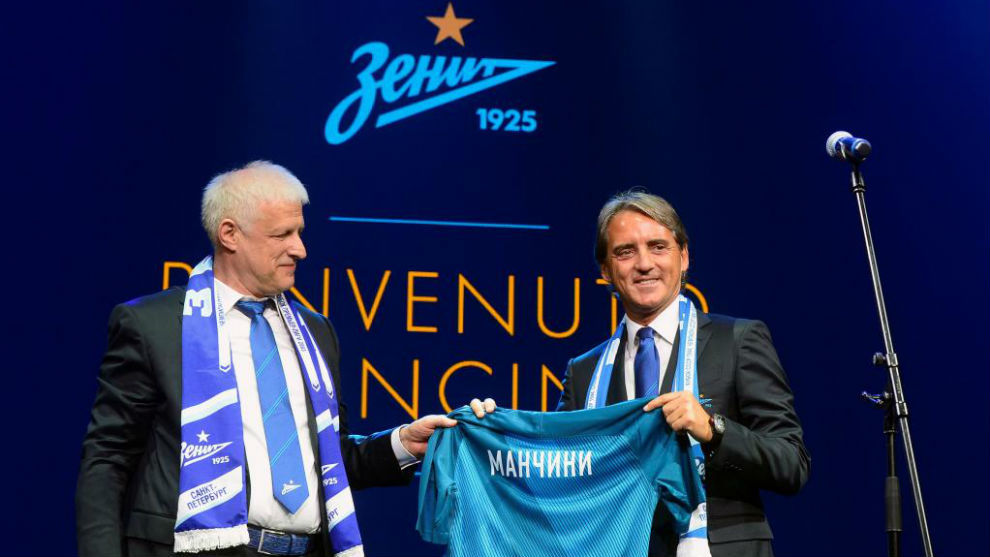 Roberto Mancini, durante su presentacin con el Zenit.