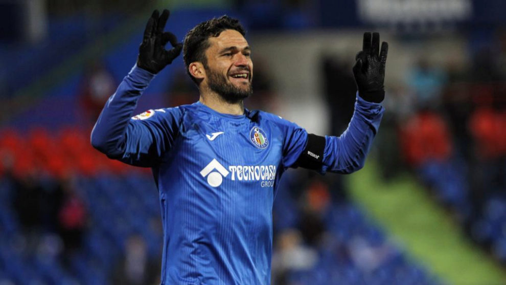 Jorge Molina celebrando un gol con el Getafe
