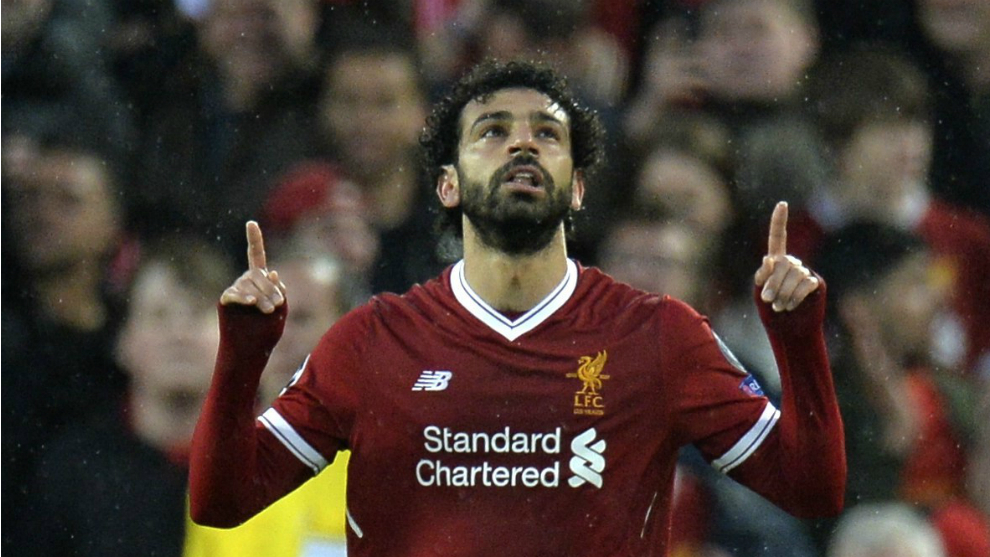 Salah celebra un gol frente a la Roma.