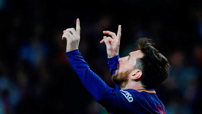 Messi celebra un gol esta temporada.