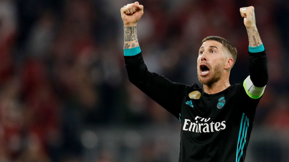 Ramos celebra el triunfo del Madrid en el Allianz.
